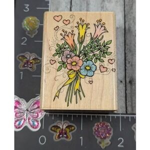 Hero Arts Flower Bouquet E557 Hearts Rubber Stamp Wood #C36